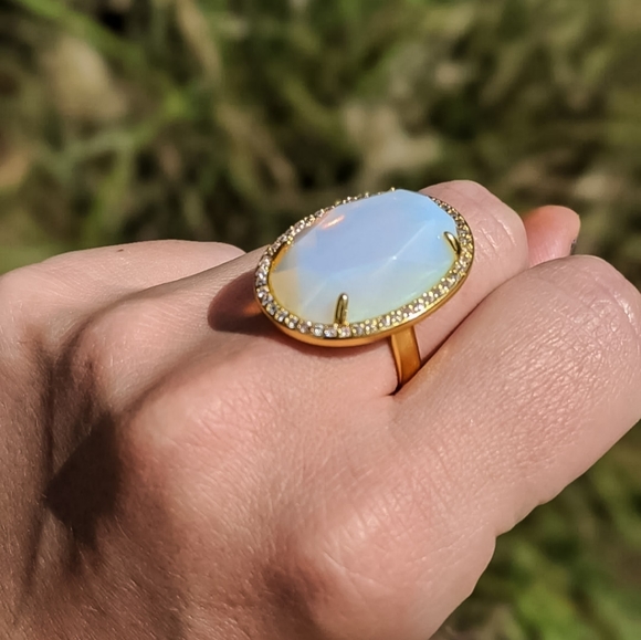 14k Gold Opal Gemstone Adjustable Statement Ring Plated in 14k Gold - Picture 6 of 16